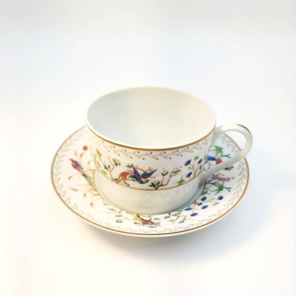 Tiffany & Co. Audubon Pattern Limoges France Flat Tea Cup & Saucer Gold Rim Hand - Picture 8 of 16